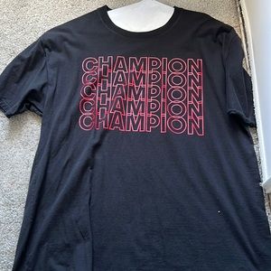 red & black champion shirt